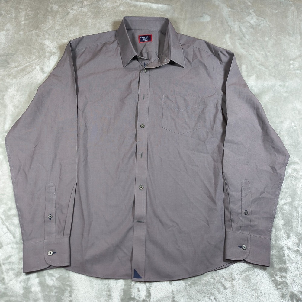 Untuckit Shirt Mens XL Gray Pio Cesare Wrinkle Free Button Up Cotton Dress